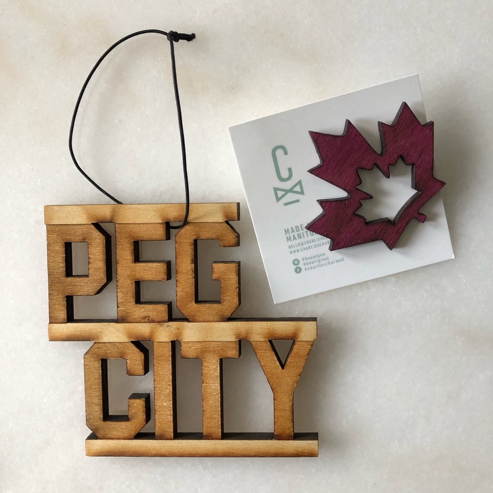 Canada/Winnipeg Wooden Ornament & Pin Set
